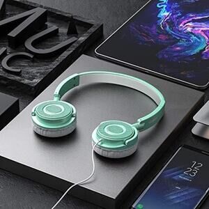 Vogek On Ear Headphones Mic, Portable Fold-Flat Stereo Bass Headphone Mint Green